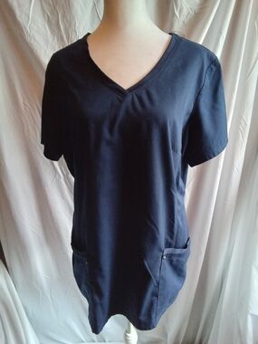 healing hands Purple Label Yoga Navy V-Neck Scrub Shirt with Front Pockets XL